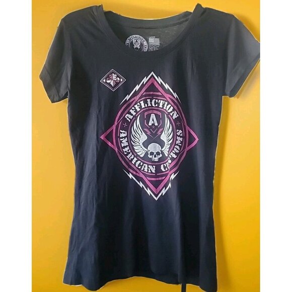 Y2K Affliction Black Lost Souls T-shirt Wings Live Fast Medium NWT CR50 New - Picture 2 of 4